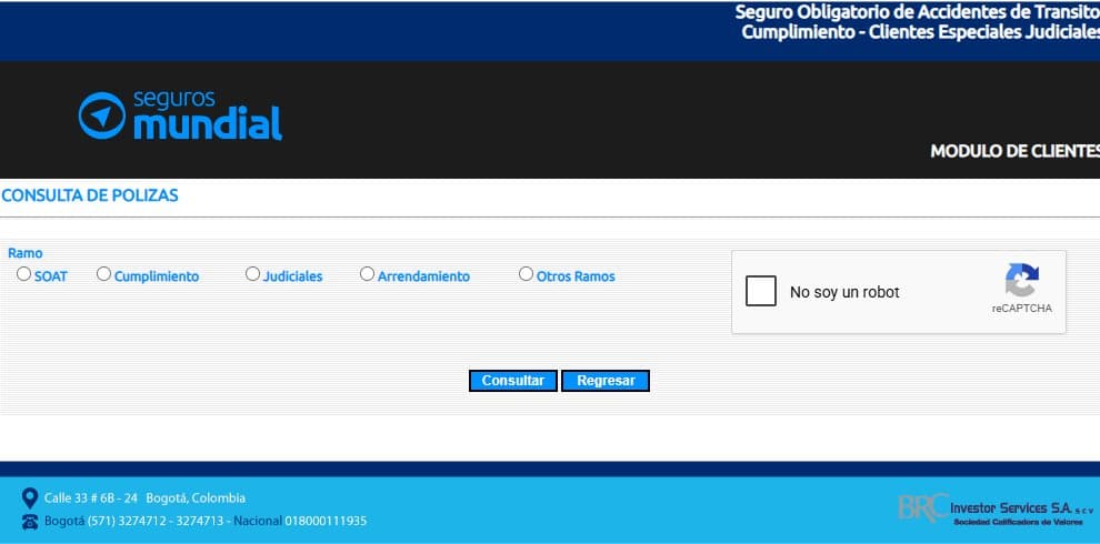 Portal de Mundial Seguros para consultar y descargar el SOAT