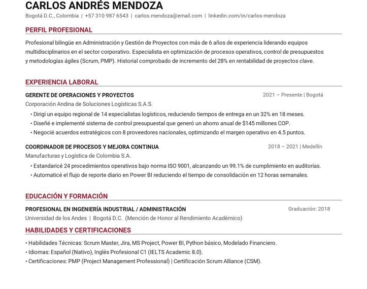 Plantilla de Hoja de Vida Estilo Harvard en Word editable con formato ATS en español