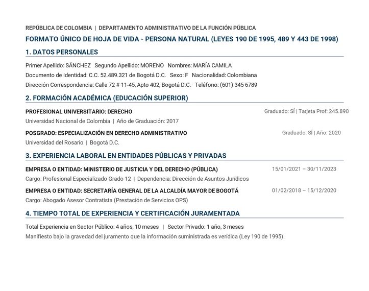Formato Único de Hoja de Vida Persona Natural Función Pública DAFP en PDF