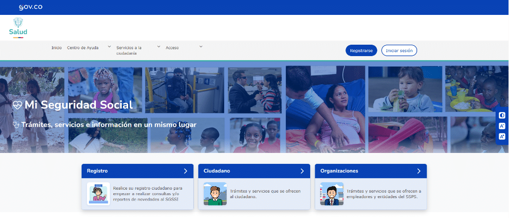 Página principal del portal oficial de Mi Seguridad Social para cambio de EPS